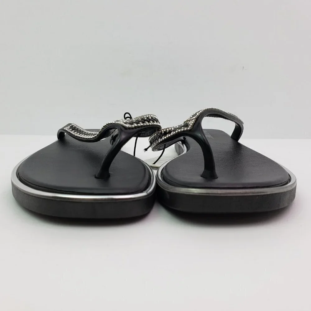 Fifth & Luxe Womens Sz 5/6 Black Silver Rhinestone Slip On Fashion Thong Sandals